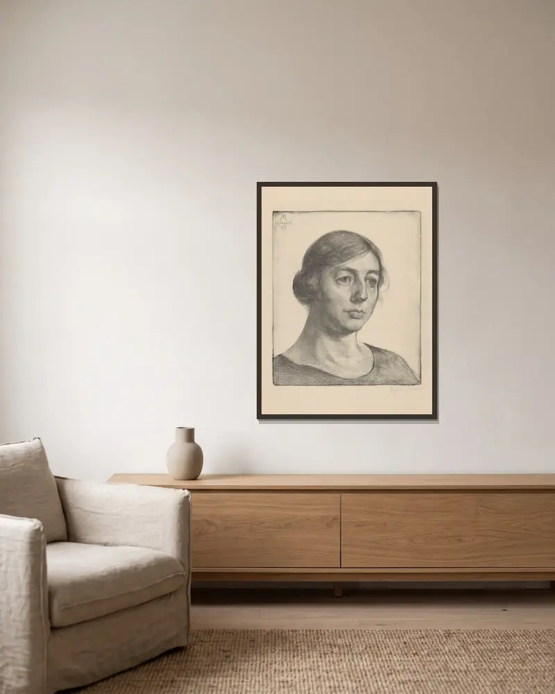 Porträtt av Henriëtte Haitsma Mulier, 1925 av Simon Moulijn inramad på en vägg