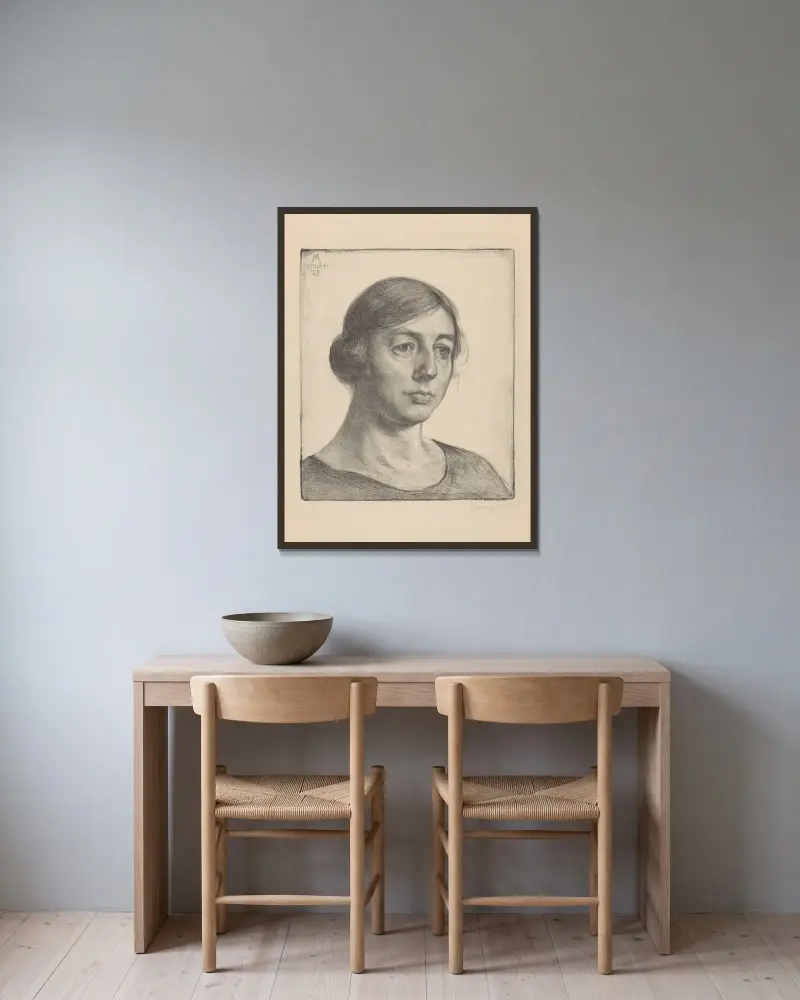 Porträtt av Henriëtte Haitsma Mulier, 1925 av Simon Moulijn inramad på en vägg
