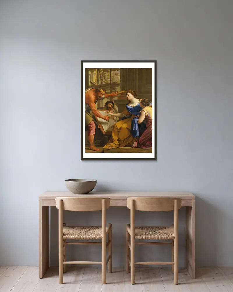 Artemisia Building the Mausolaeum av Simon Vouet inramad på en vägg