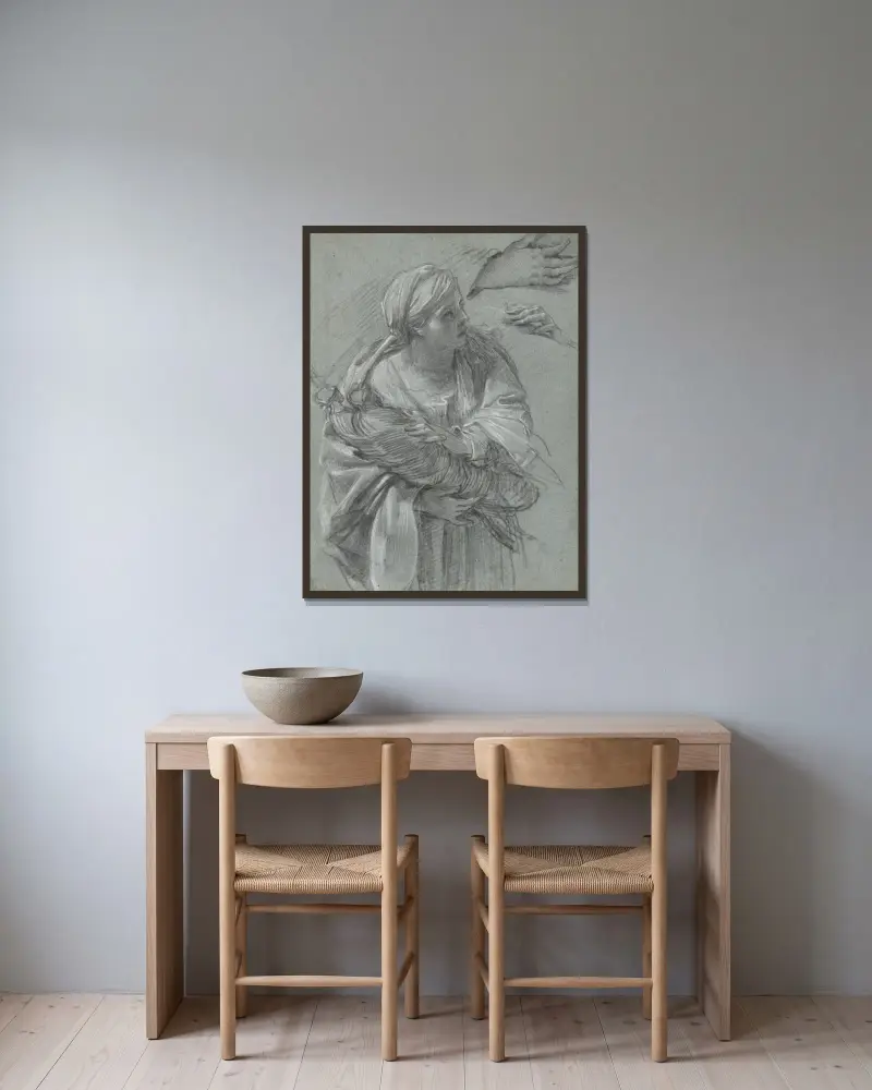 Kreusa bärande Trojas gudar av Simon Vouet inramad på en vägg