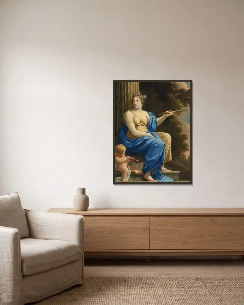Euterpe, musikens och lyrikens musa av Simon Vouet inramad på en vägg