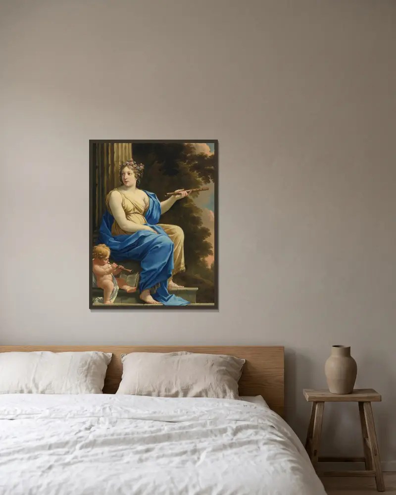 Euterpe, musikens och lyrikens musa av Simon Vouet inramad på en vägg