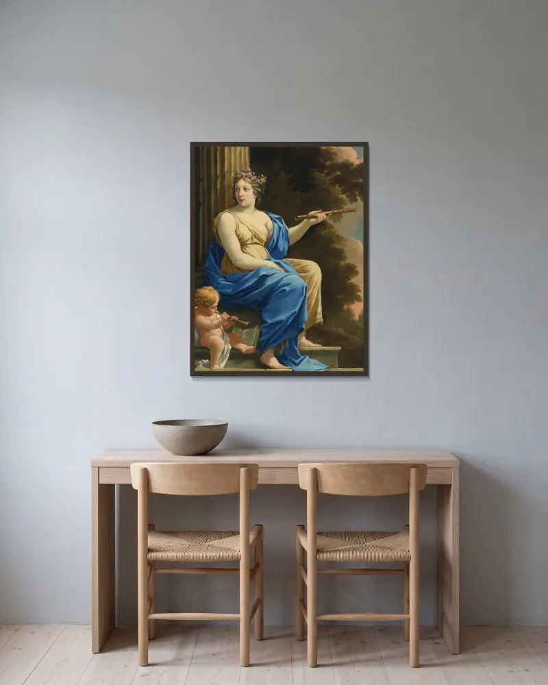 Euterpe, musikens och lyrikens musa av Simon Vouet inramad på en vägg
