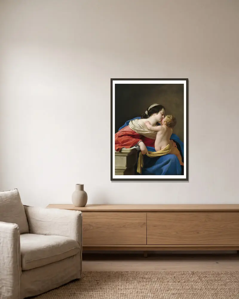 Madonna and Child av Simon Vouet inramad på en vägg