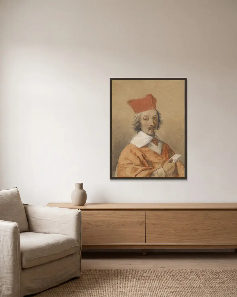 Porträt von Armand-Jean du Plessis, Kardinal de Richelieu von Simon Vouet gerahmt an einer Wand