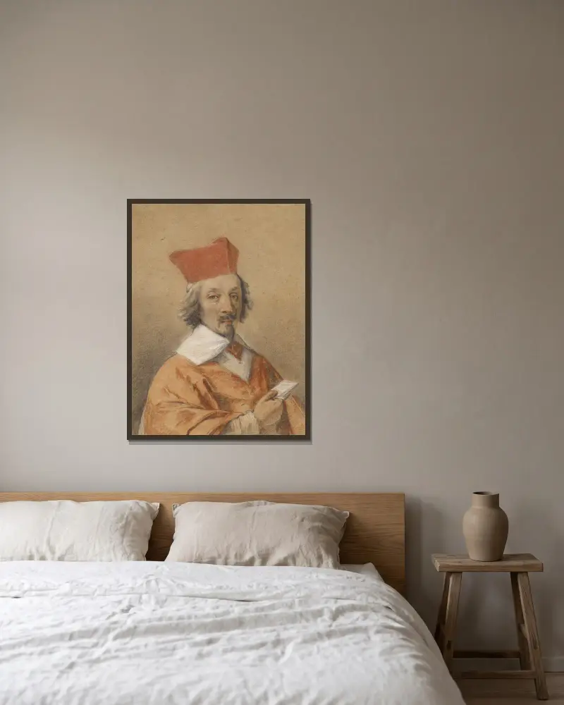 Porträt von Armand-Jean du Plessis, Kardinal de Richelieu von Simon Vouet gerahmt an einer Wand