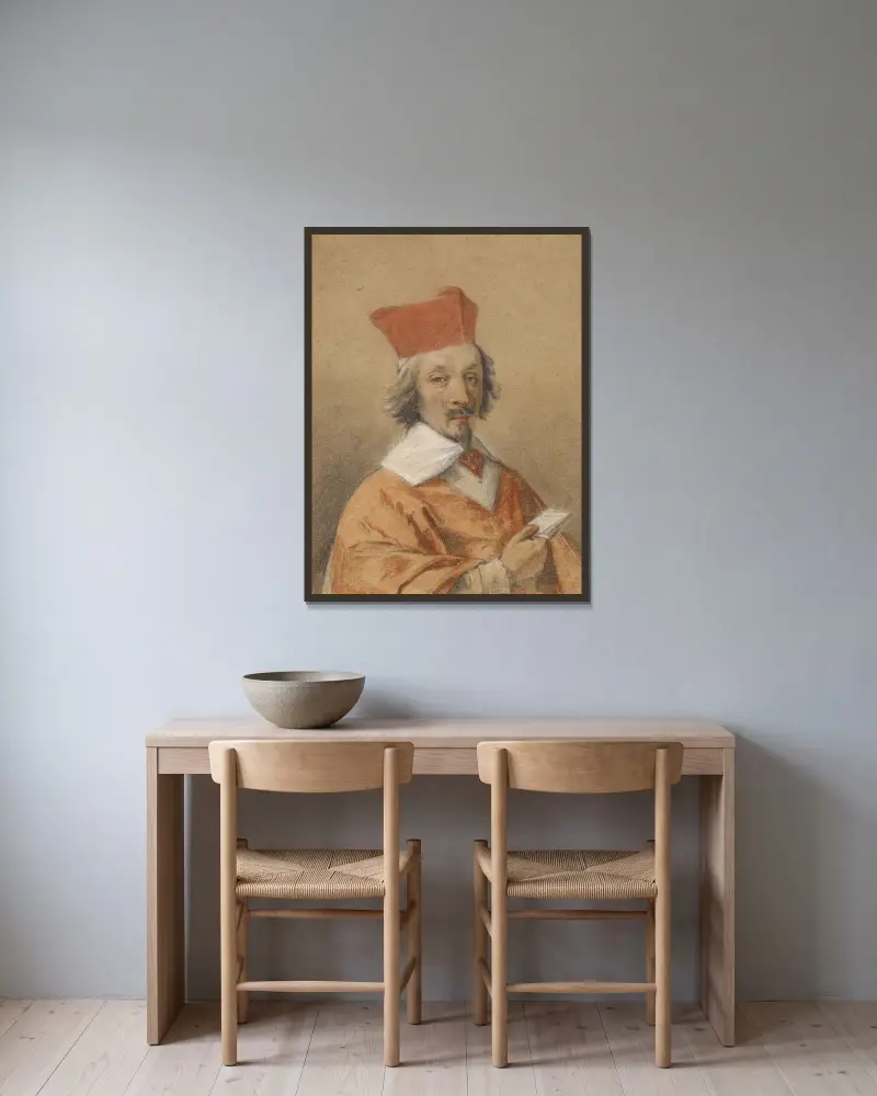 Porträt von Armand-Jean du Plessis, Kardinal de Richelieu von Simon Vouet gerahmt an einer Wand
