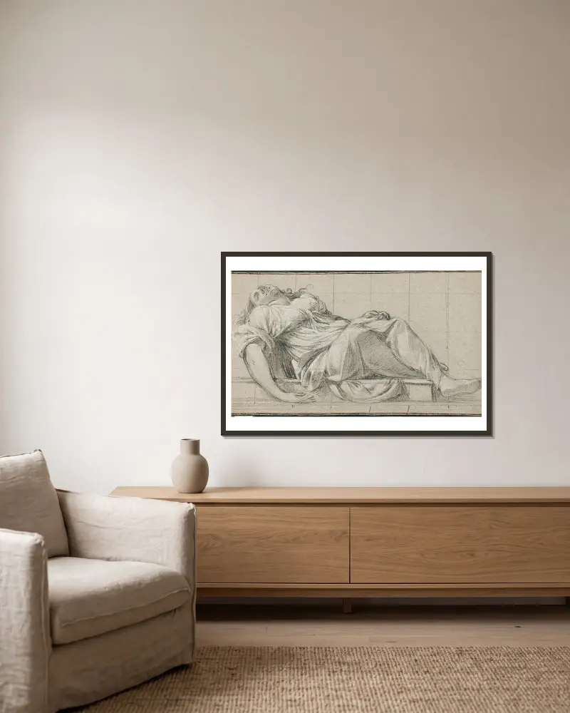 Reclining Model av Simon Vouet inramad på en vägg