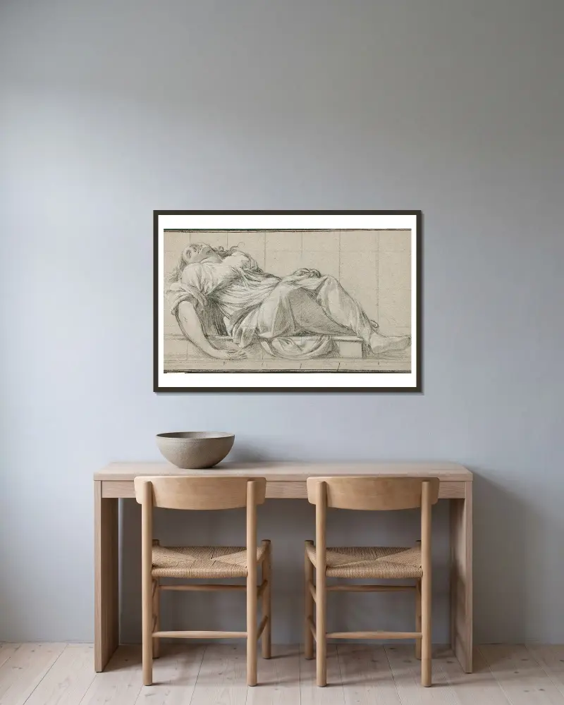 Reclining Model av Simon Vouet inramad på en vägg