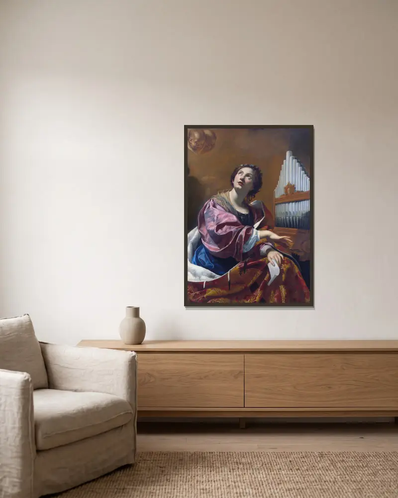 Saint Cecilia av Simon Vouet inramad på en vägg