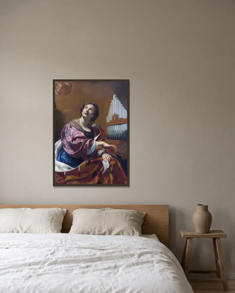 Saint Cecilia av Simon Vouet inramad på en vägg