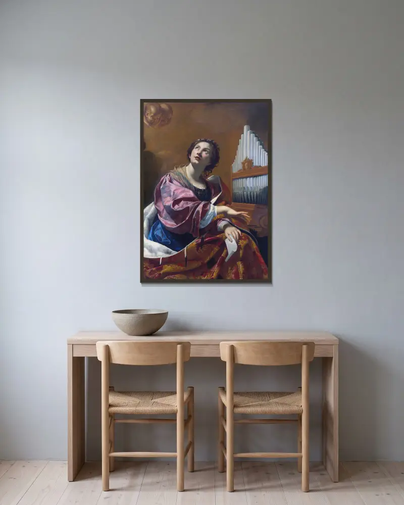 Saint Cecilia av Simon Vouet inramad på en vägg