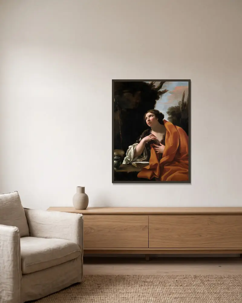 Saint Mary Magdalen av Simon Vouet inramad på en vägg