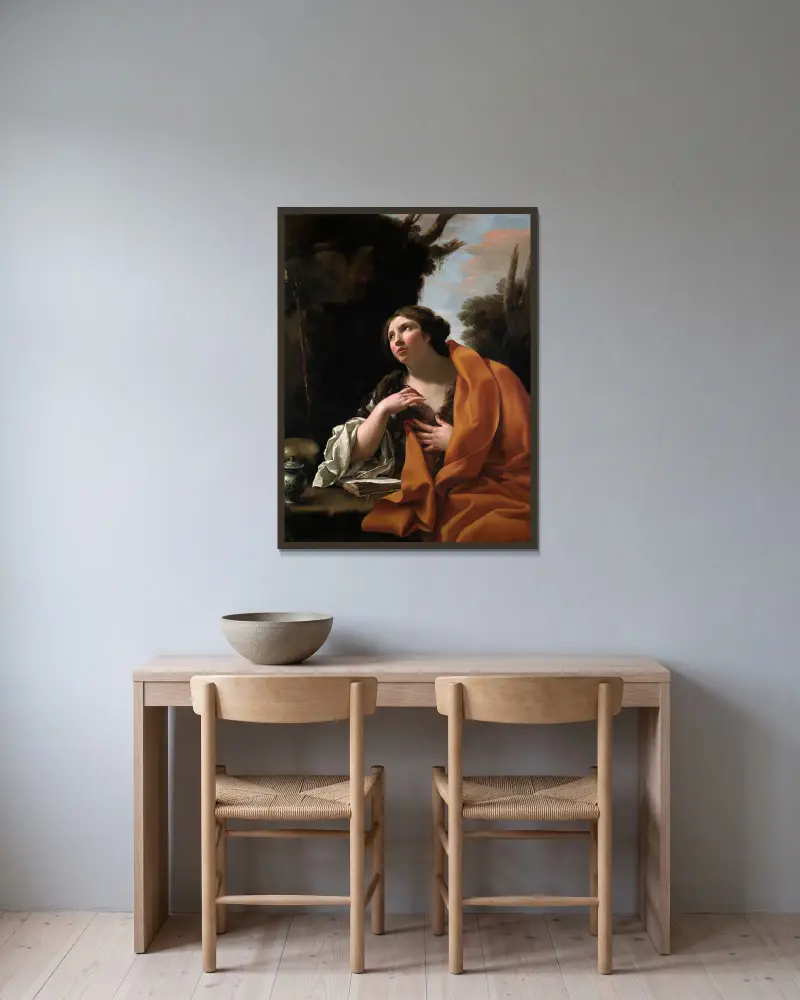 Saint Mary Magdalen av Simon Vouet inramad på en vägg