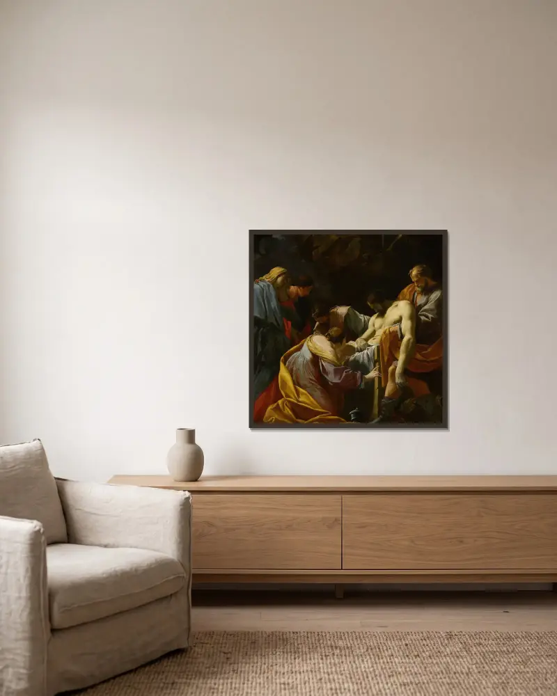The Entombment av Simon Vouet inramad på en vägg