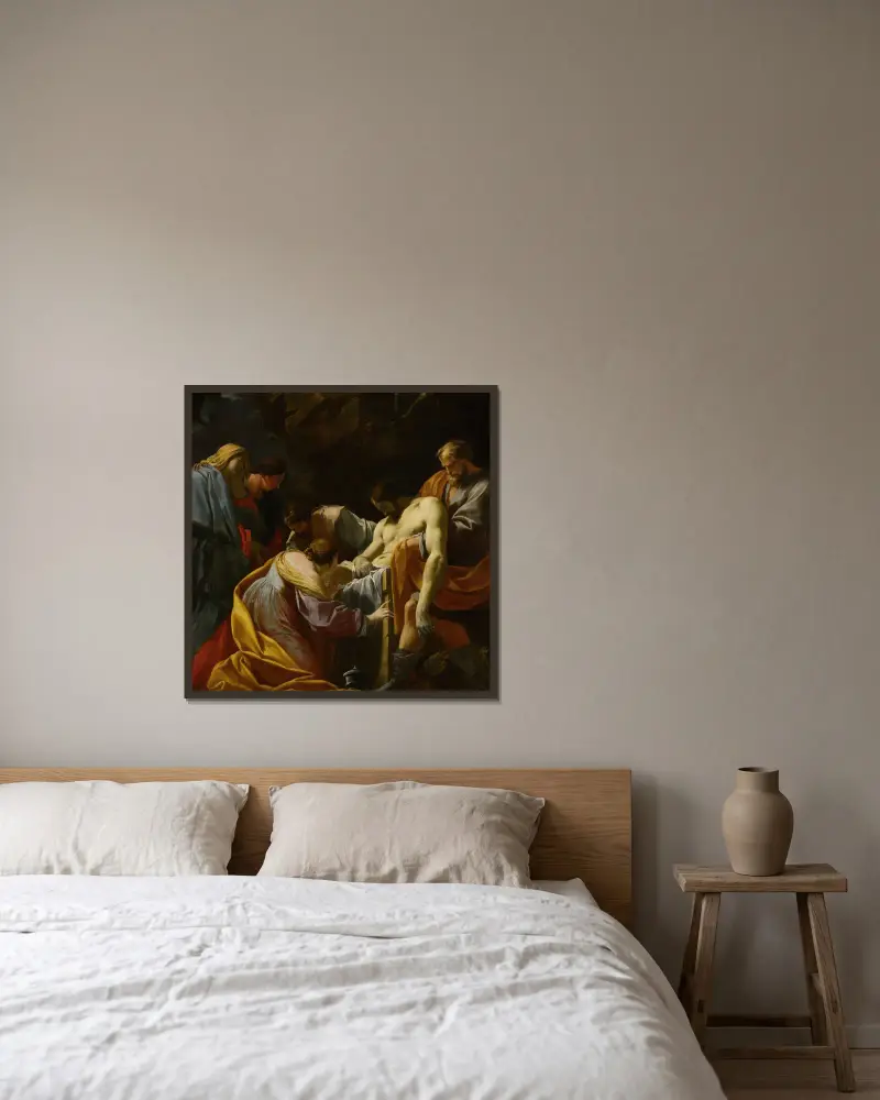 The Entombment av Simon Vouet inramad på en vägg