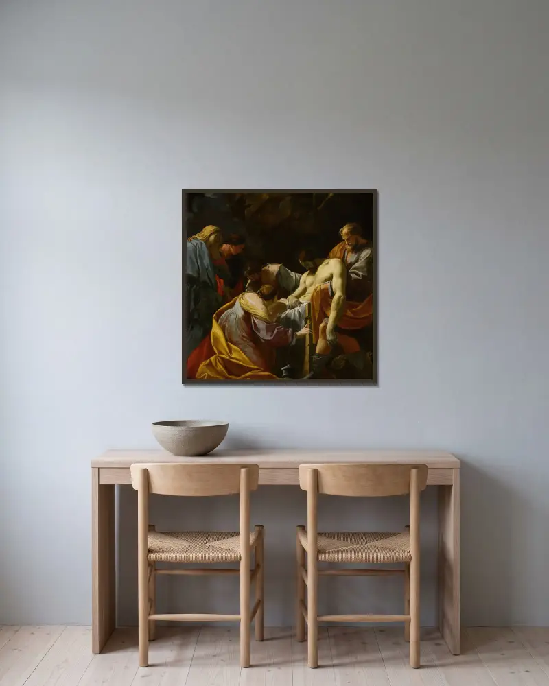 The Entombment av Simon Vouet inramad på en vägg