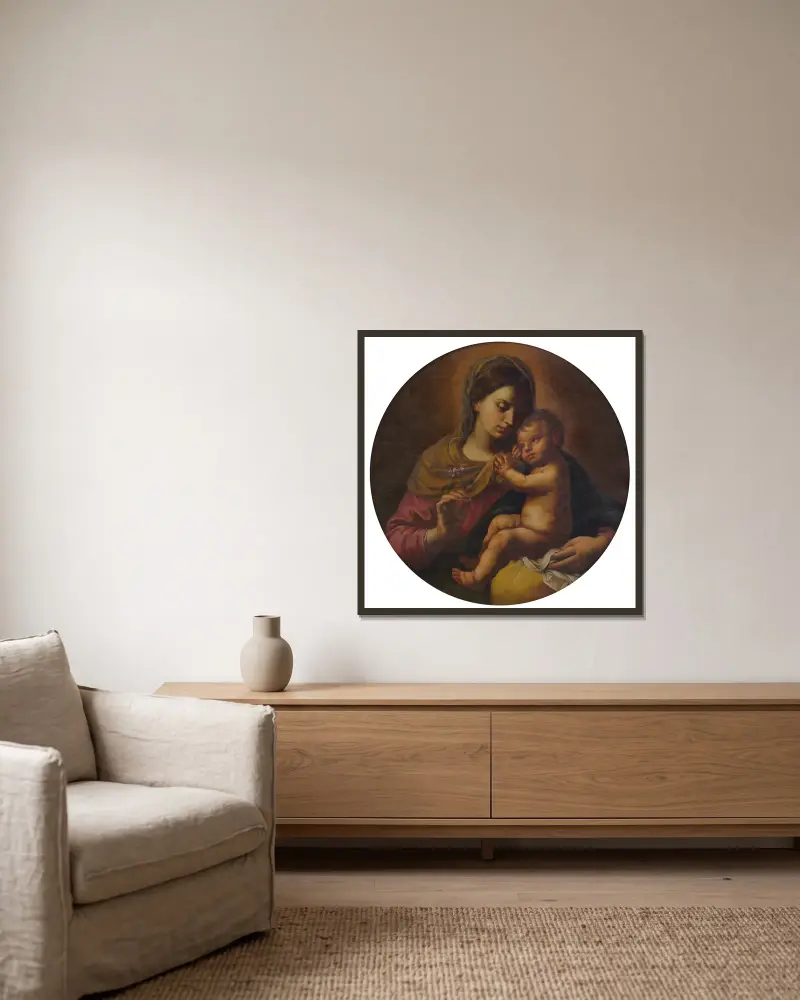 Madonna And Child av Simone Cantarini inramad på en vägg
