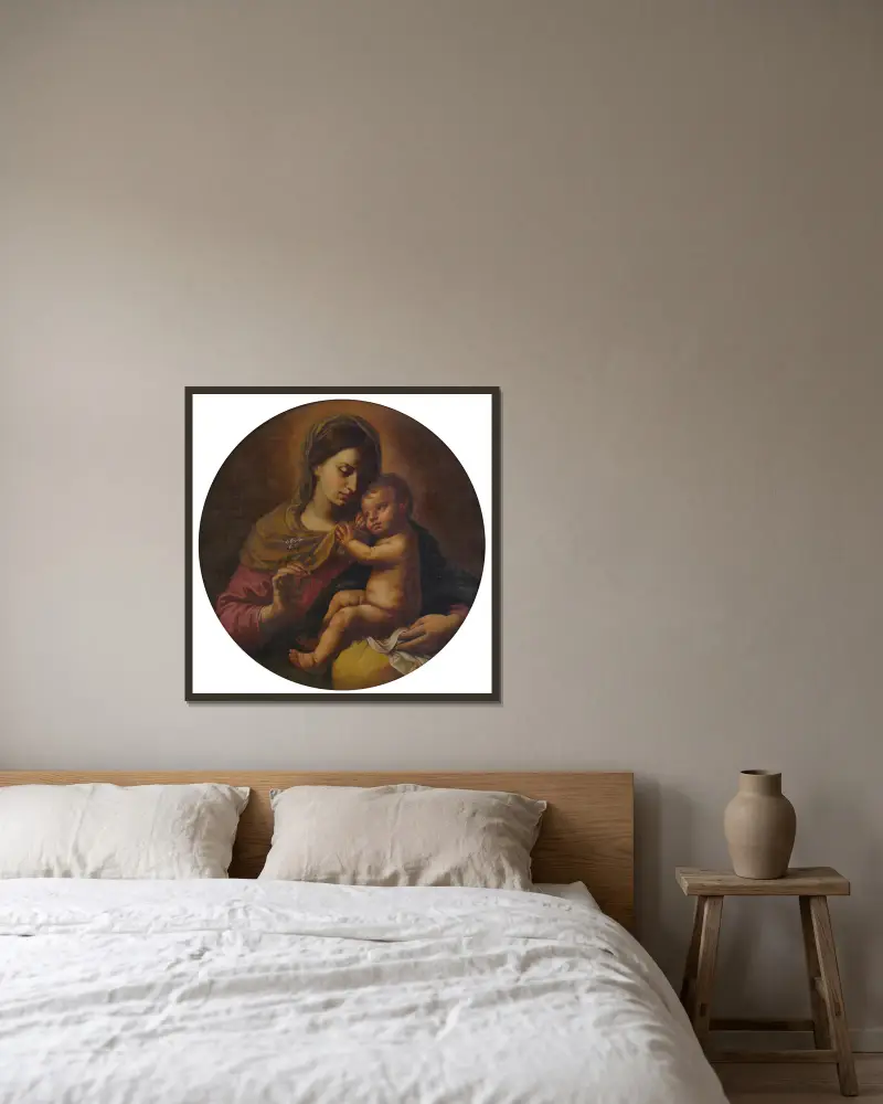 Madonna And Child av Simone Cantarini inramad på en vägg