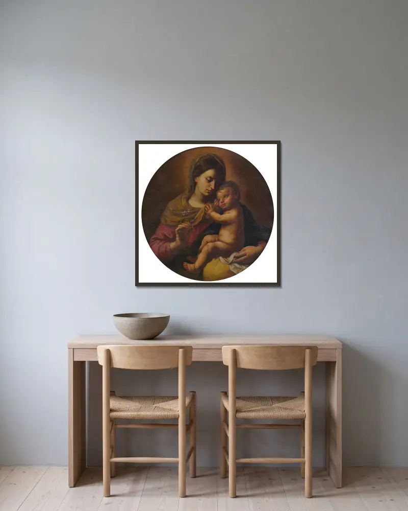 Madonna And Child av Simone Cantarini inramad på en vägg