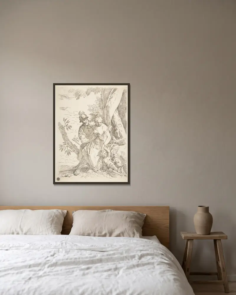 Mars, Venus and Cupid av Simone Cantarini inramad på en vägg