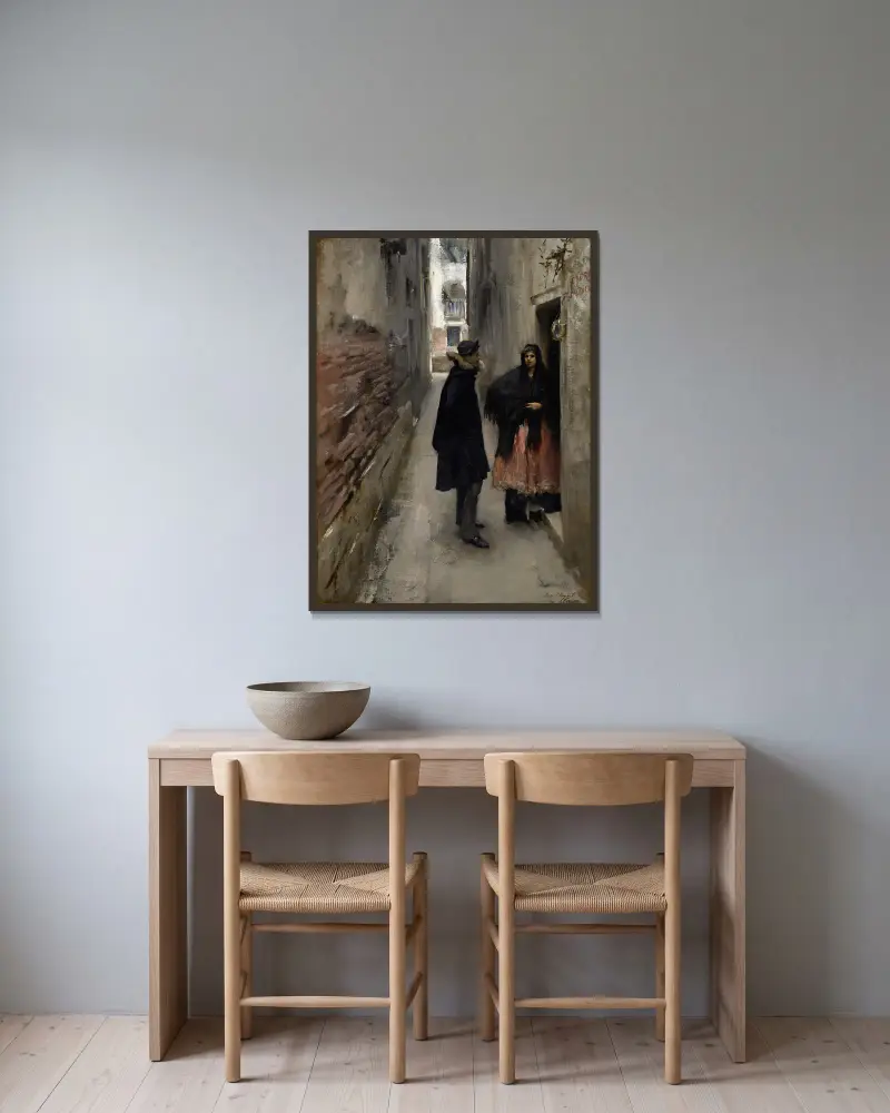 Eine Straße in Venedig von John Singer Sargent gerahmt an einer Wand