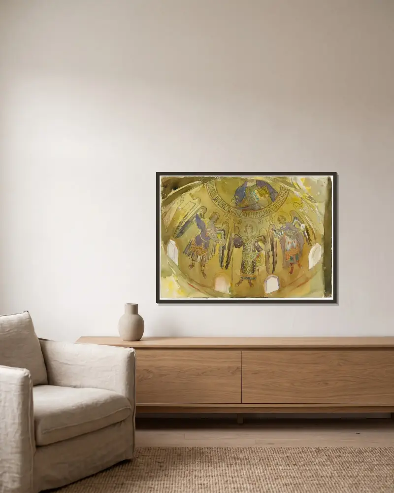 Änglar, mosaik, Palatinakapellet, Palermo av John Singer Sargent inramad på en vägg