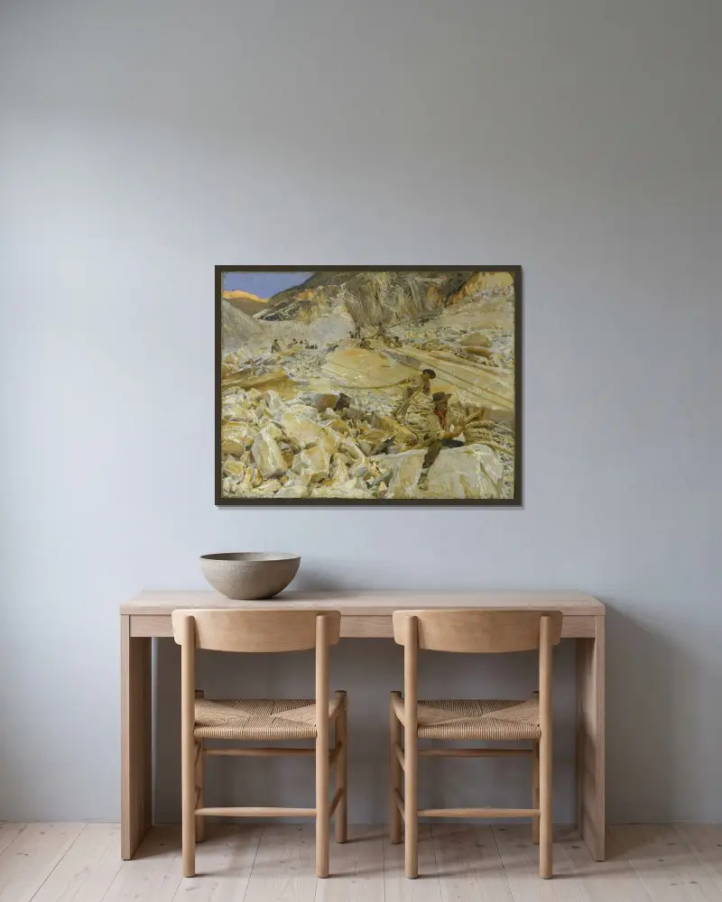 Att frakta ner marmor från brotten till Carrara av John Singer Sargent inramad på en vägg