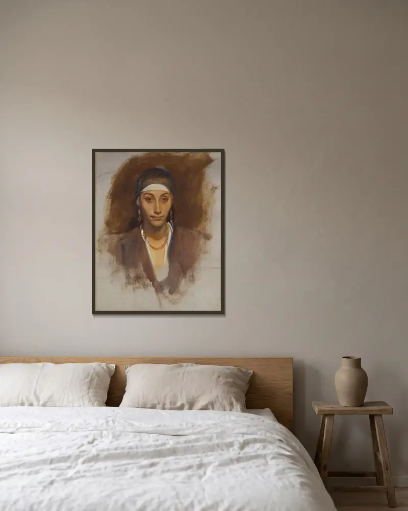 Egyptisk kvinna med örhängen av John Singer Sargent inramad på en vägg