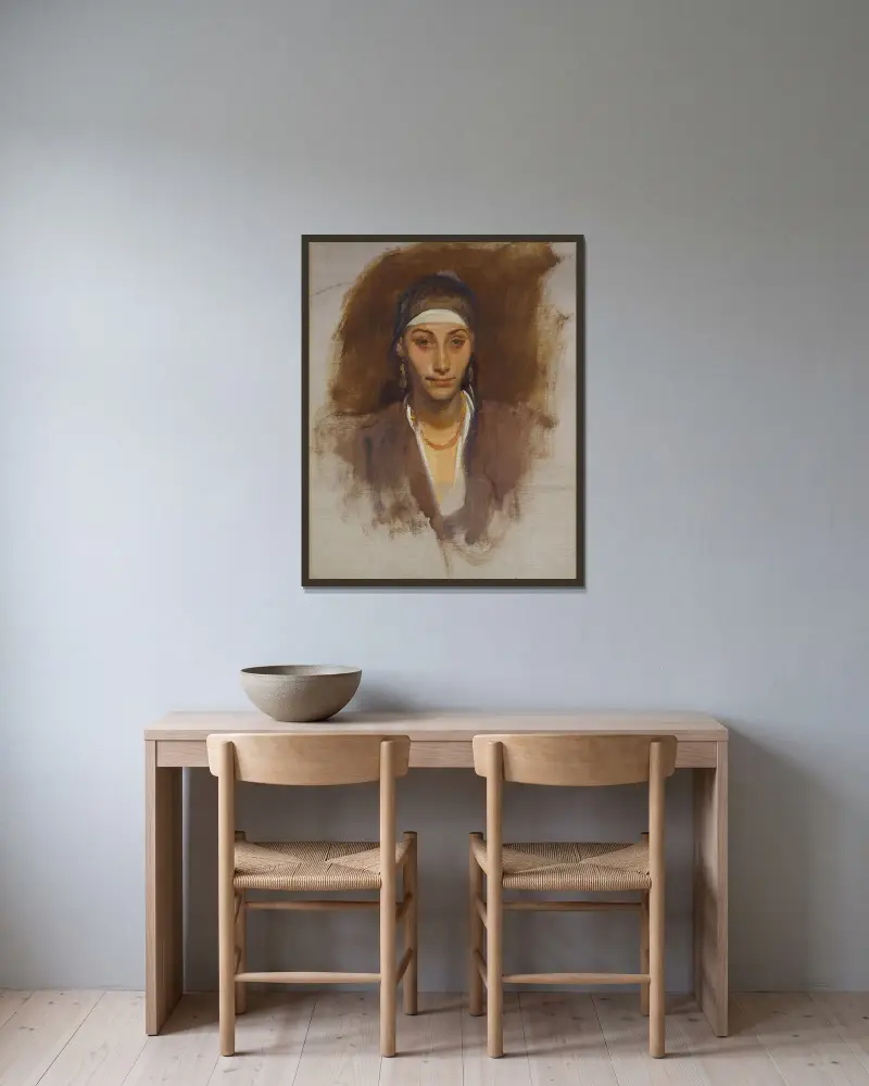 Egyptisk kvinna med örhängen av John Singer Sargent inramad på en vägg