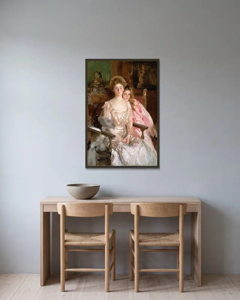 Mrs. Fiske Warren (Gretchen Osgood) And Her Daughter Rachel av John Singer Sargent inramad på en vägg