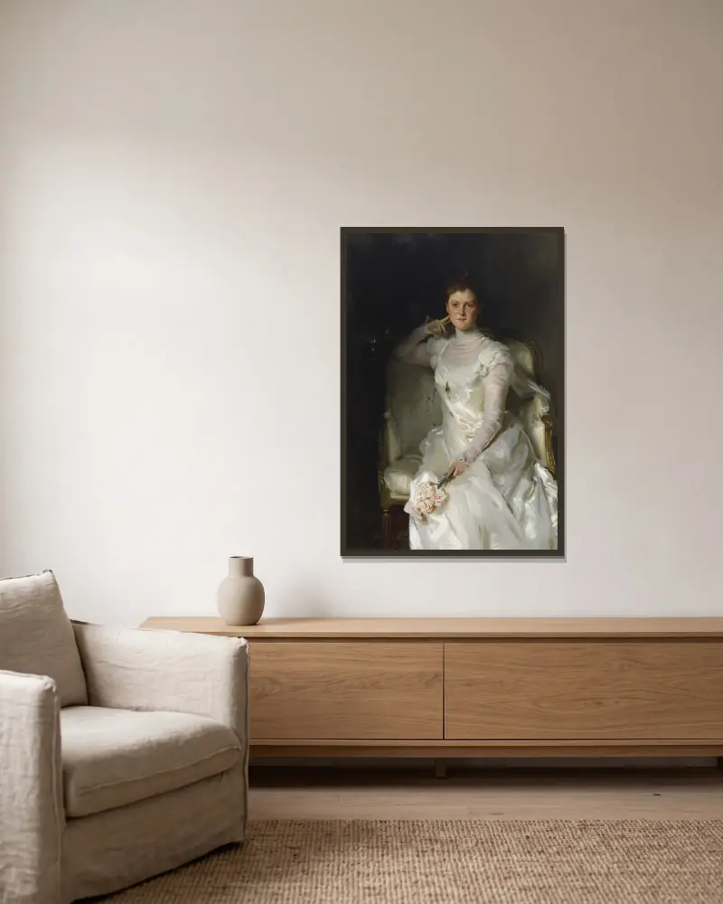 Mrs. Joshua Montgomery Sears (Sarah Choate Sears) av John Singer Sargent inramad på en vägg