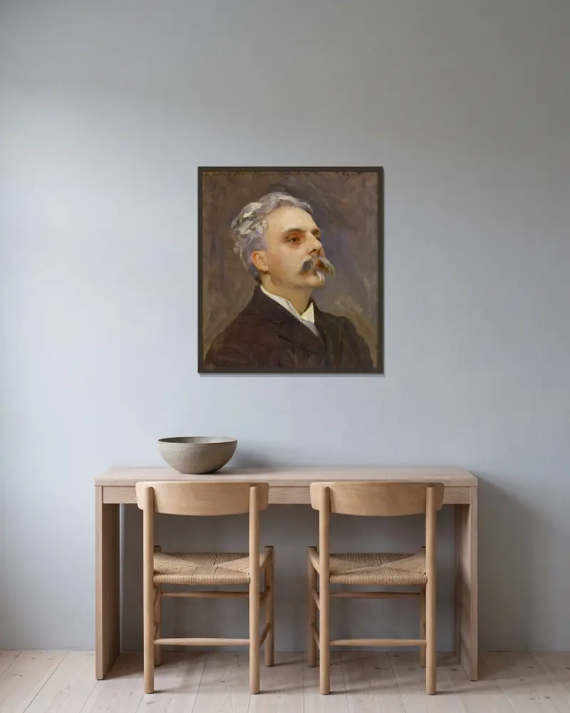 Portrait de Gabriel Fauré av John Singer Sargent inramad på en vägg