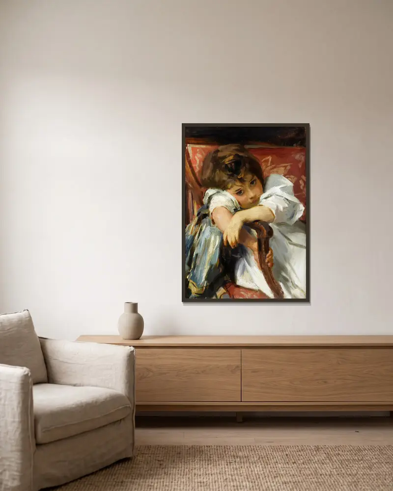 Porträtt av ett barn av John Singer Sargent inramad på en vägg