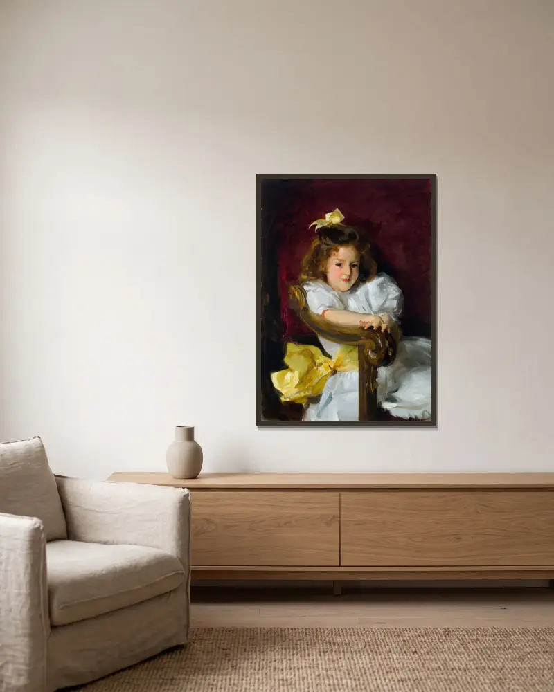 Porträt von Charlotte Cram von John Singer Sargent gerahmt an einer Wand