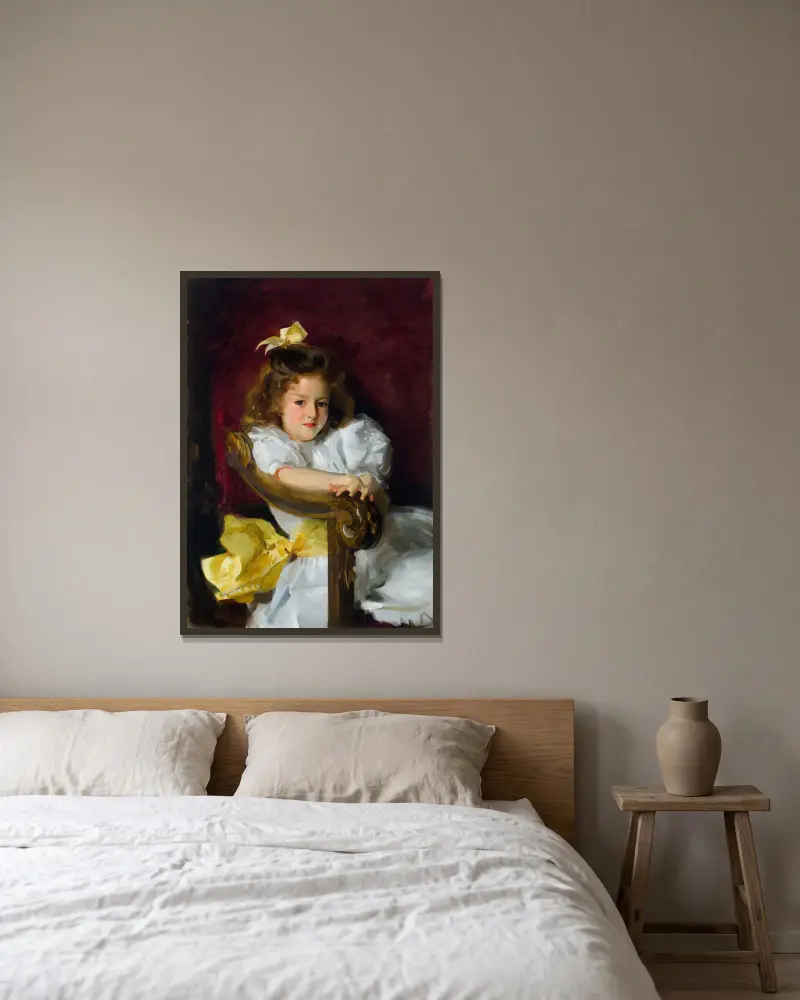 Porträt von Charlotte Cram von John Singer Sargent gerahmt an einer Wand