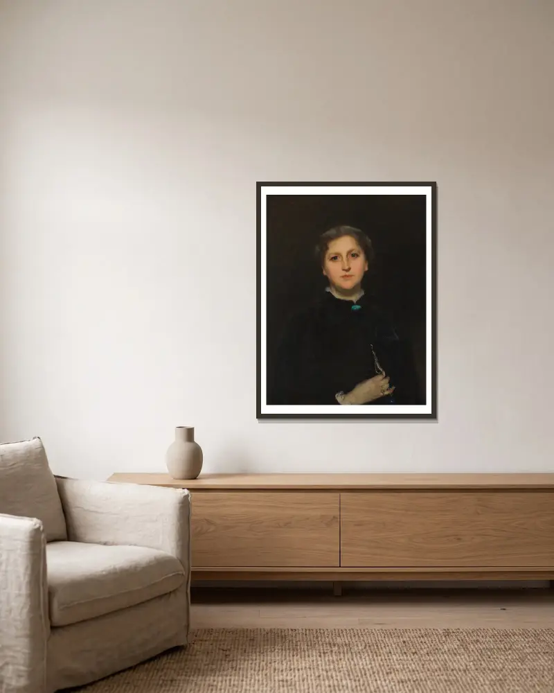 Porträt von Mrs. Raphael Pumpelly von John Singer Sargent gerahmt an einer Wand
