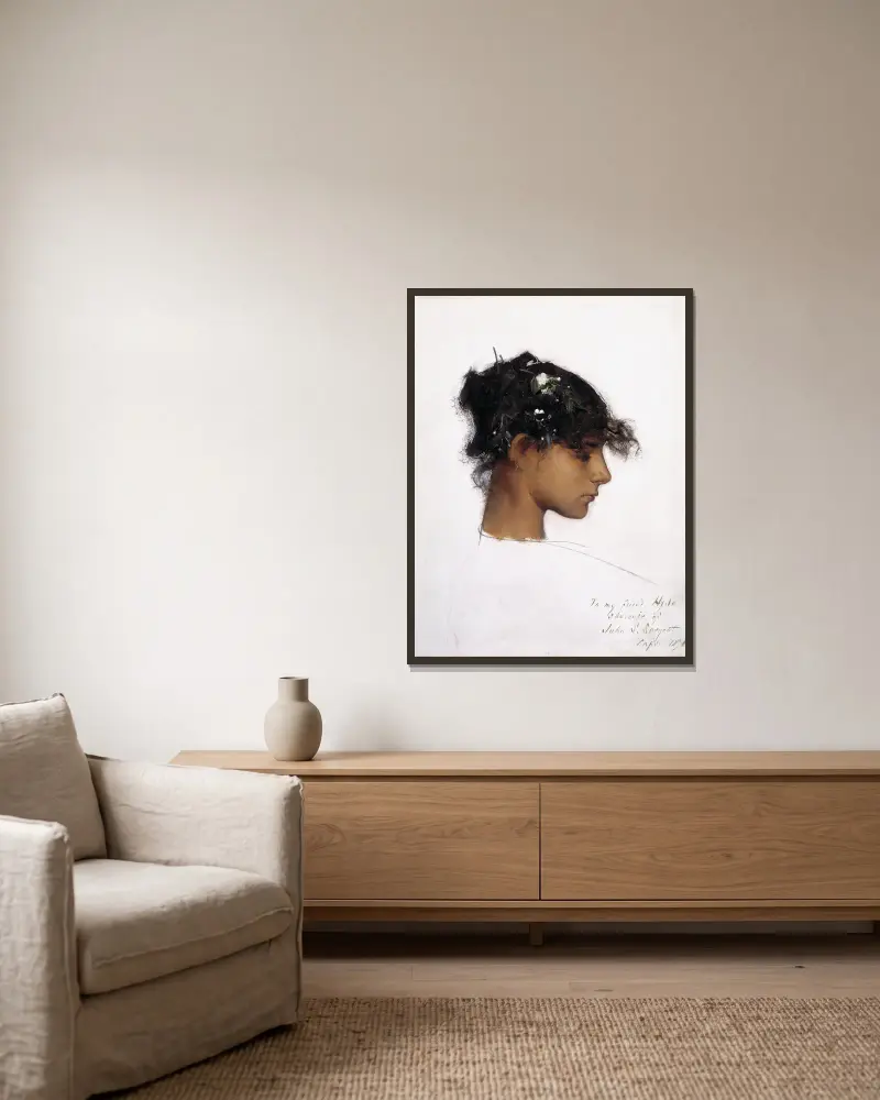 Rosina Ferrara, Head Of A Capri Girl av John Singer Sargent inramad på en vägg