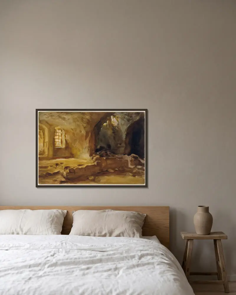 Zerstörter Keller – Arras von John Singer Sargent gerahmt an einer Wand