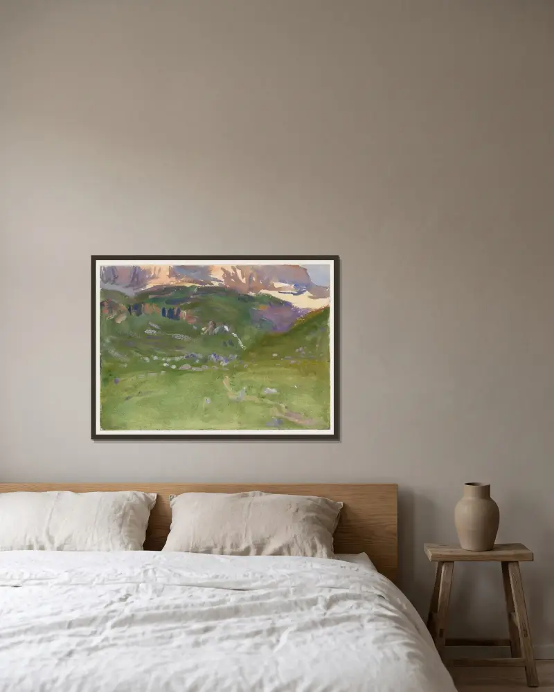 Sellar Alp, Dolomites av John Singer Sargent inramad på en vägg