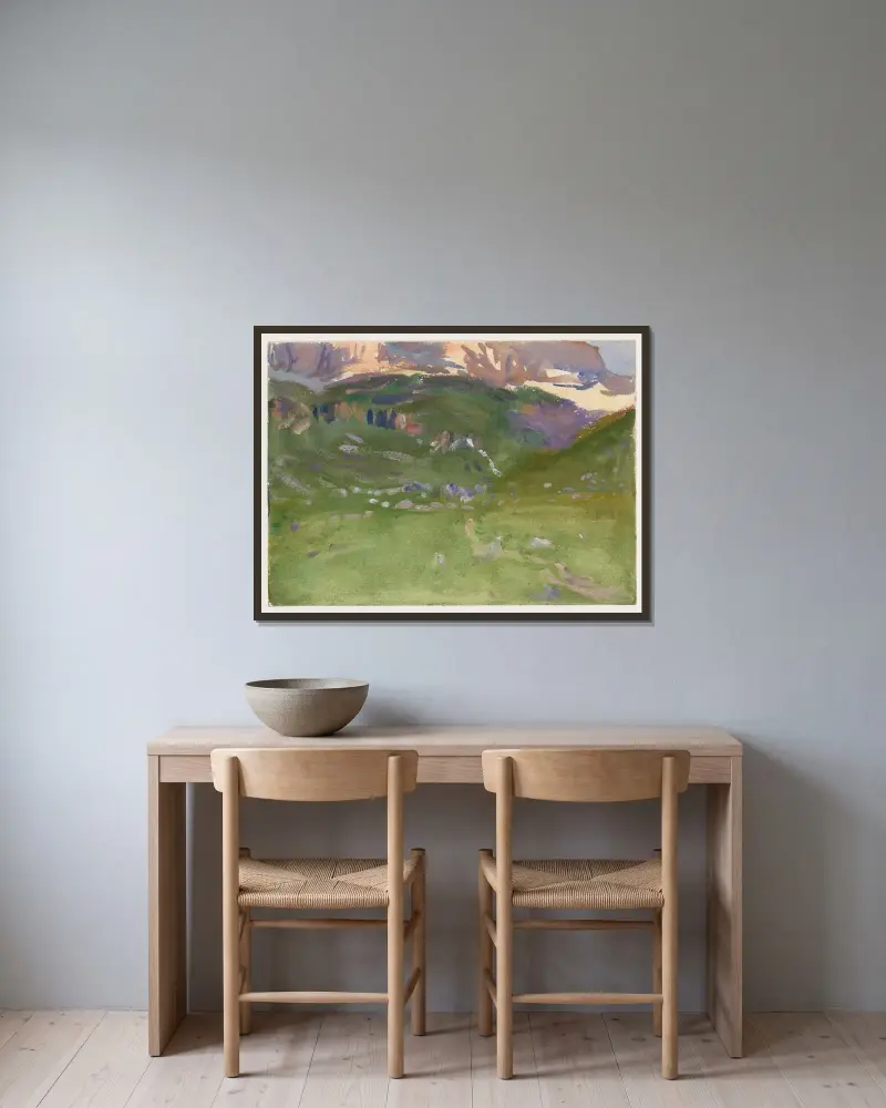Sellar Alp, Dolomites av John Singer Sargent inramad på en vägg