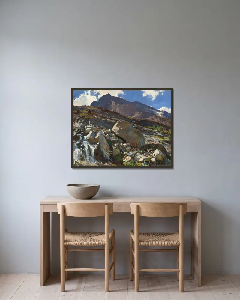 Simplon Pass av John Singer Sargent inramad på en vägg