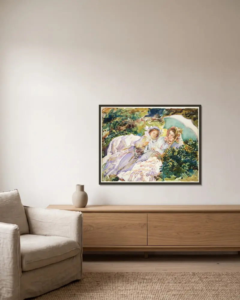 Simplonský průsmyk; Škádlění, John Singer Sargent v rámu na stěně
