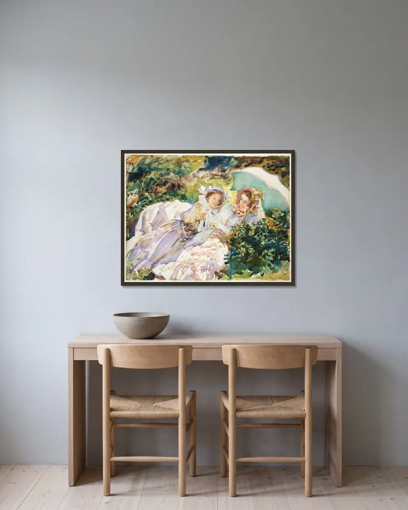Simplonský průsmyk; Škádlění, John Singer Sargent v rámu na stěně