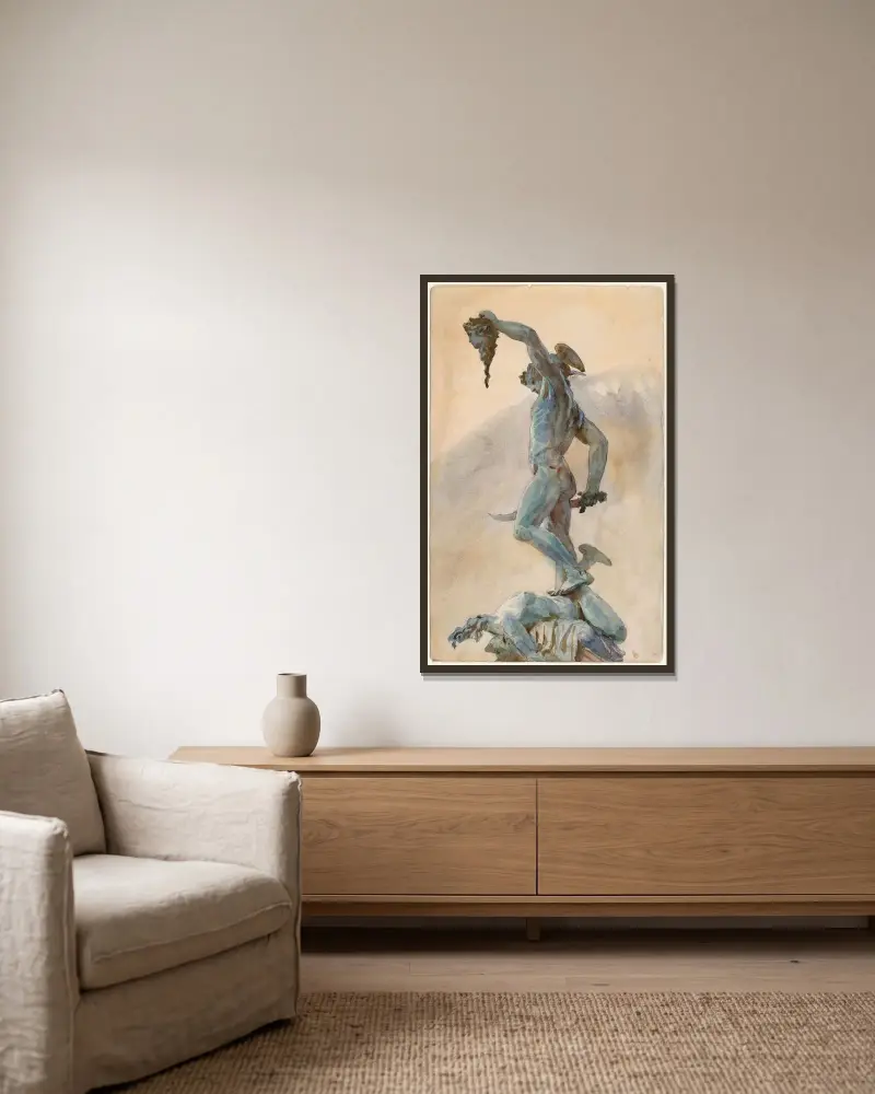 Sketch of Cellini’s ‘Perseus’ av John Singer Sargent inramad på en vägg