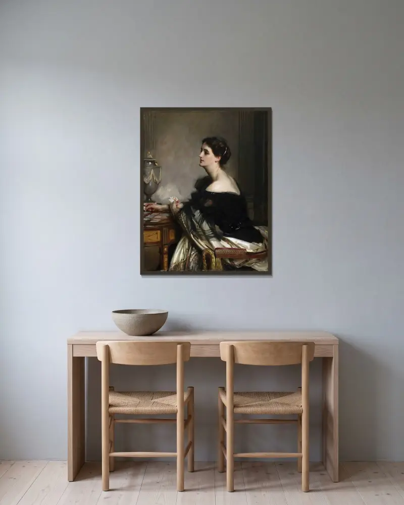 Sybil Frances Grey, senare lady Eden av John Singer Sargent inramad på en vägg