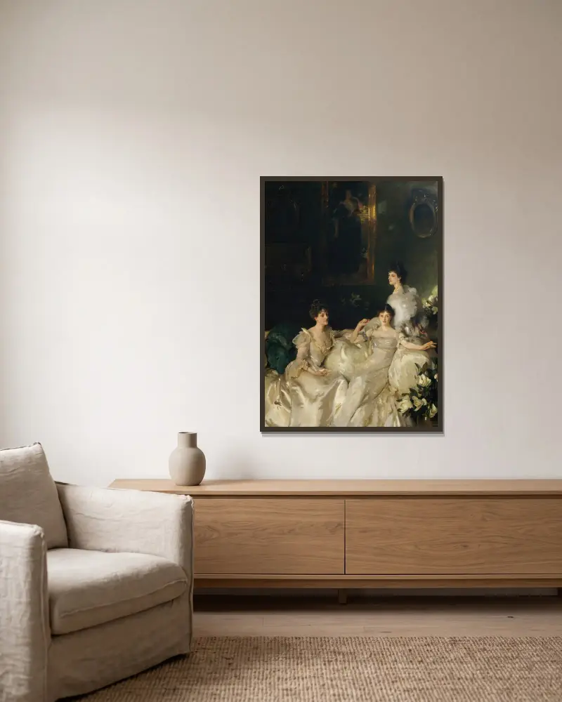 Wyndhamsystrarna: lady Elcho, mrs Adeane och mrs Tennant av John Singer Sargent inramad på en vägg