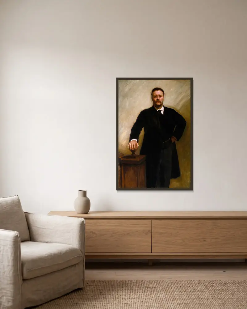 Theodore Roosevelt av John Singer Sargent inramad på en vägg