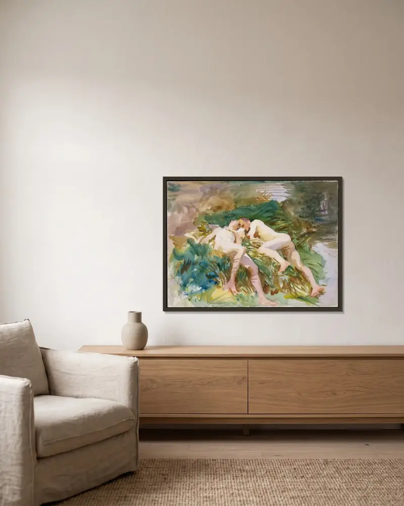 Tommies beim Baden von John Singer Sargent gerahmt an einer Wand
