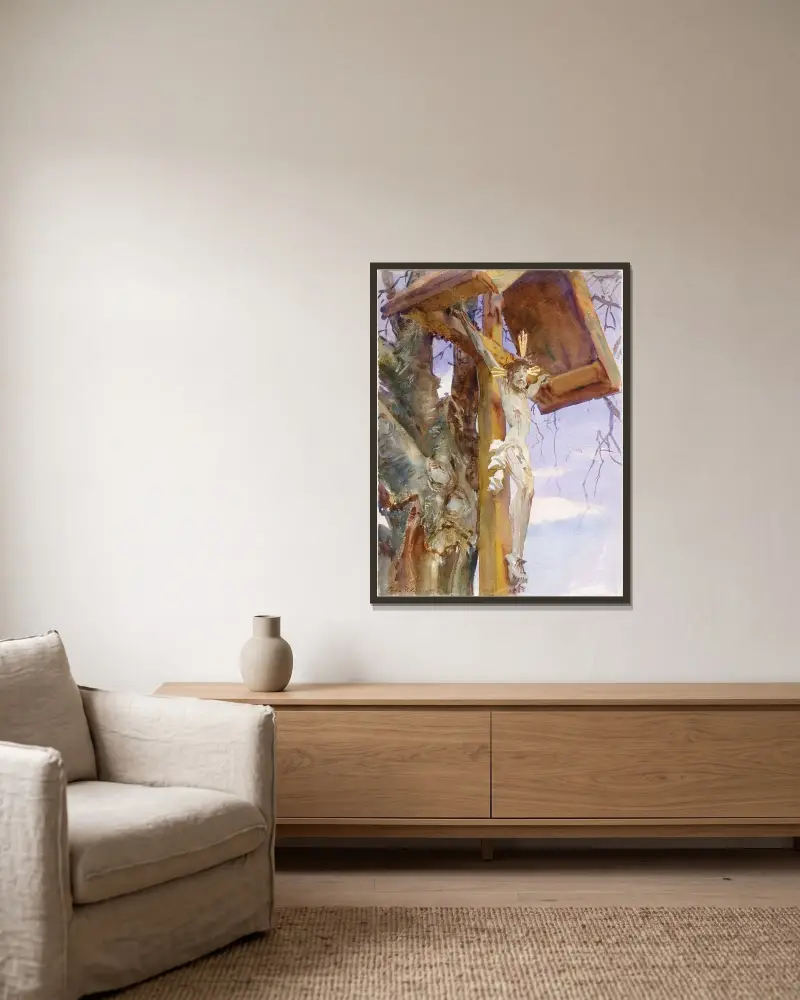 Tiroler Kruzifix von John Singer Sargent gerahmt an einer Wand